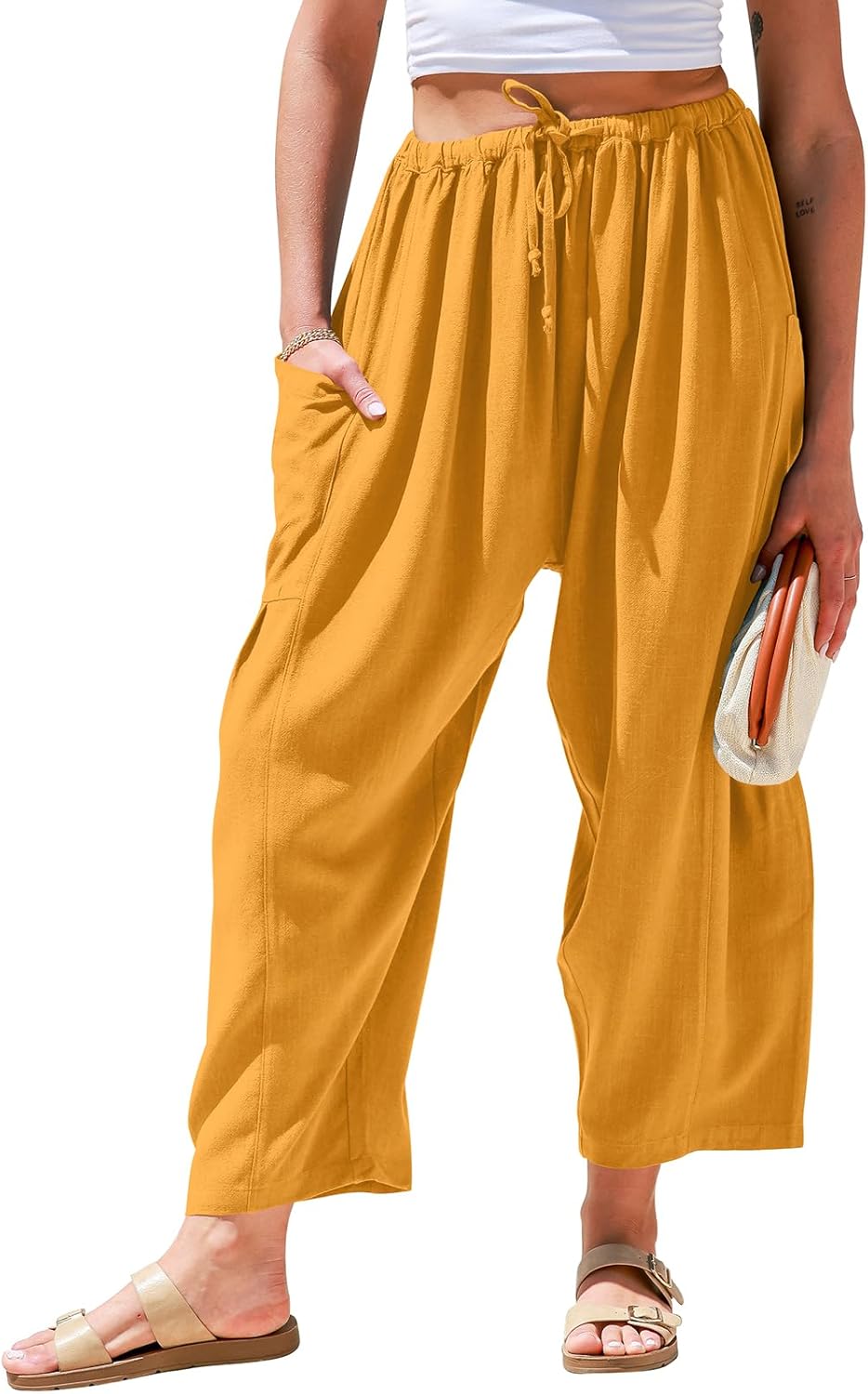Linen Wide Leg Pants for Women - Casual Summer Palazzo Style