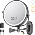 9 in Wall Mounted Lighted Makeup Mirror - Rechargeable, 20X Magnifier