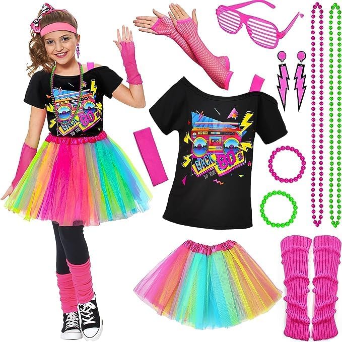 14Pcs Kids 80s Costume Set for Halloween Party and Cosplay