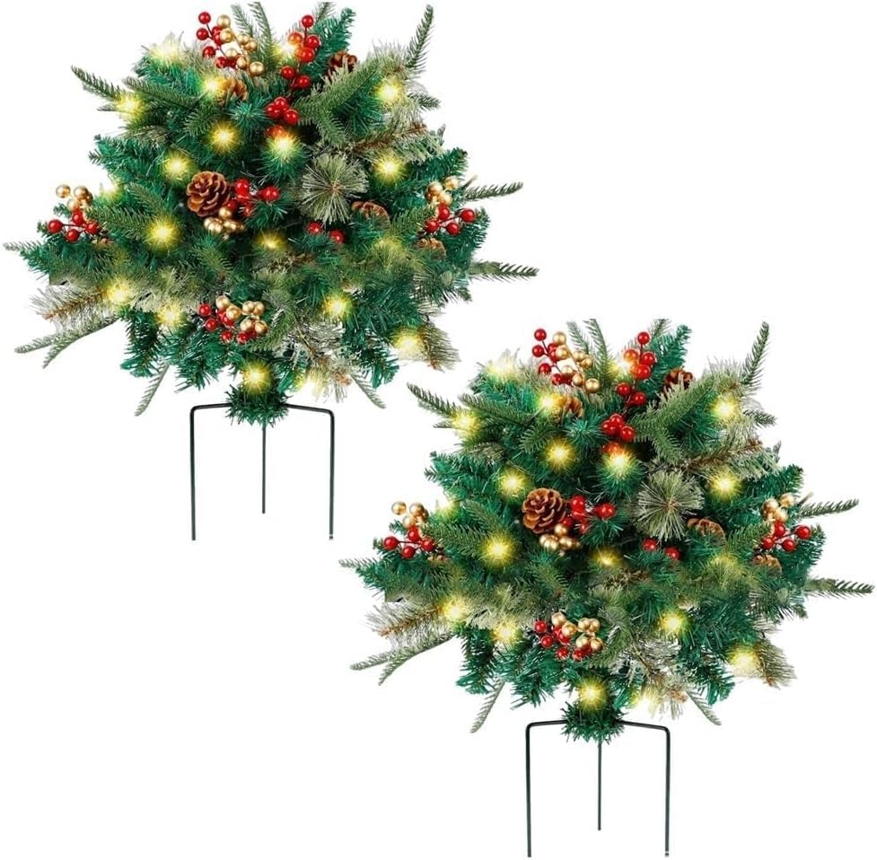 Holiday Planter Decorations with Pre-lit Xmas Pine Trees