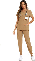 Women's Stretch V-Neck Scrub Set - 8 Pockets, Jogger Pants