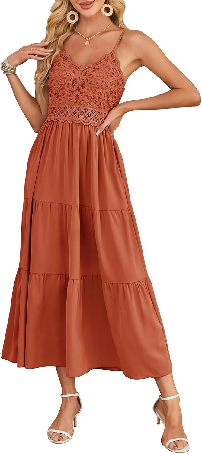 Dokuritu Women's Beach Crochet Lace Maxi Dress for Summer Fun