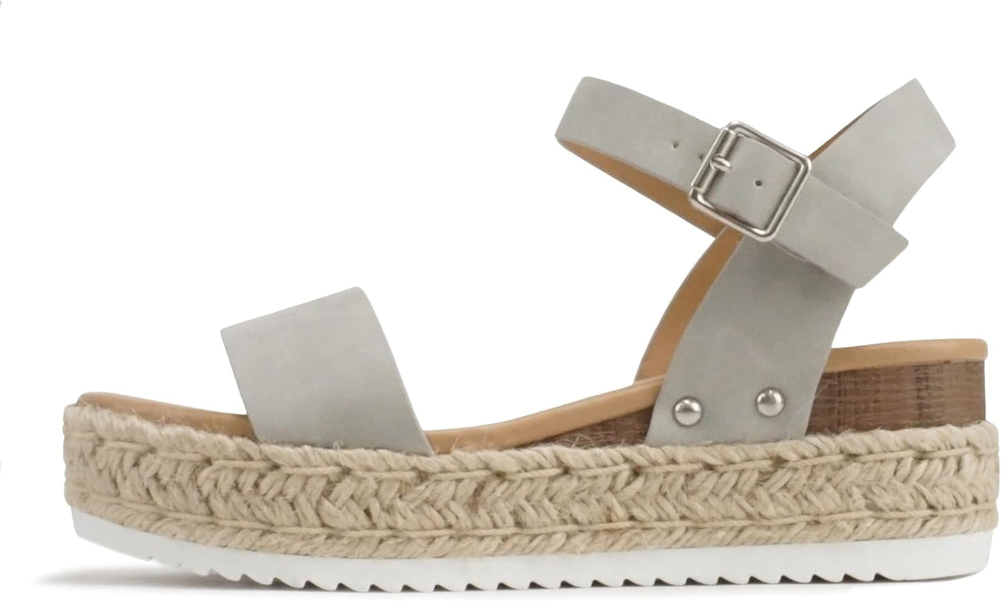 Soda CLIP Women Open Toe Ankle Strap Platform Espadrille Sandal