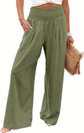 ANRABESS Women Linen Palazzo Pants - Smocked High Waist Wide Leg