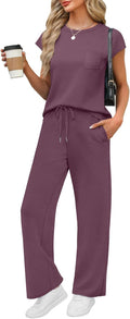 Two Piece Sets for Women Casual Summer Travel Outfits - Cap Sleeve