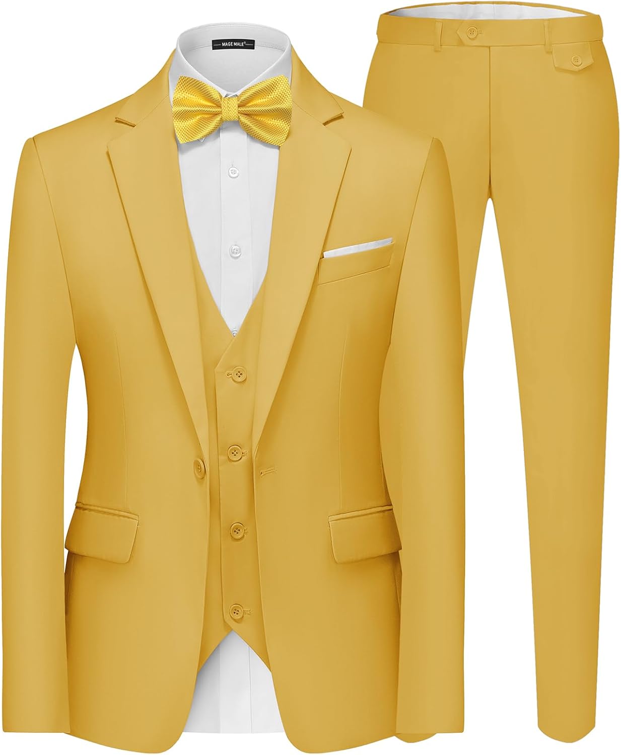MAGE MALE Men's 3 Pieces Suit Elegant Solid Slim Fit Set