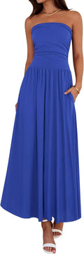 Summer Maxi Dress Strapless Ruched Tube Top - Flowy Beach