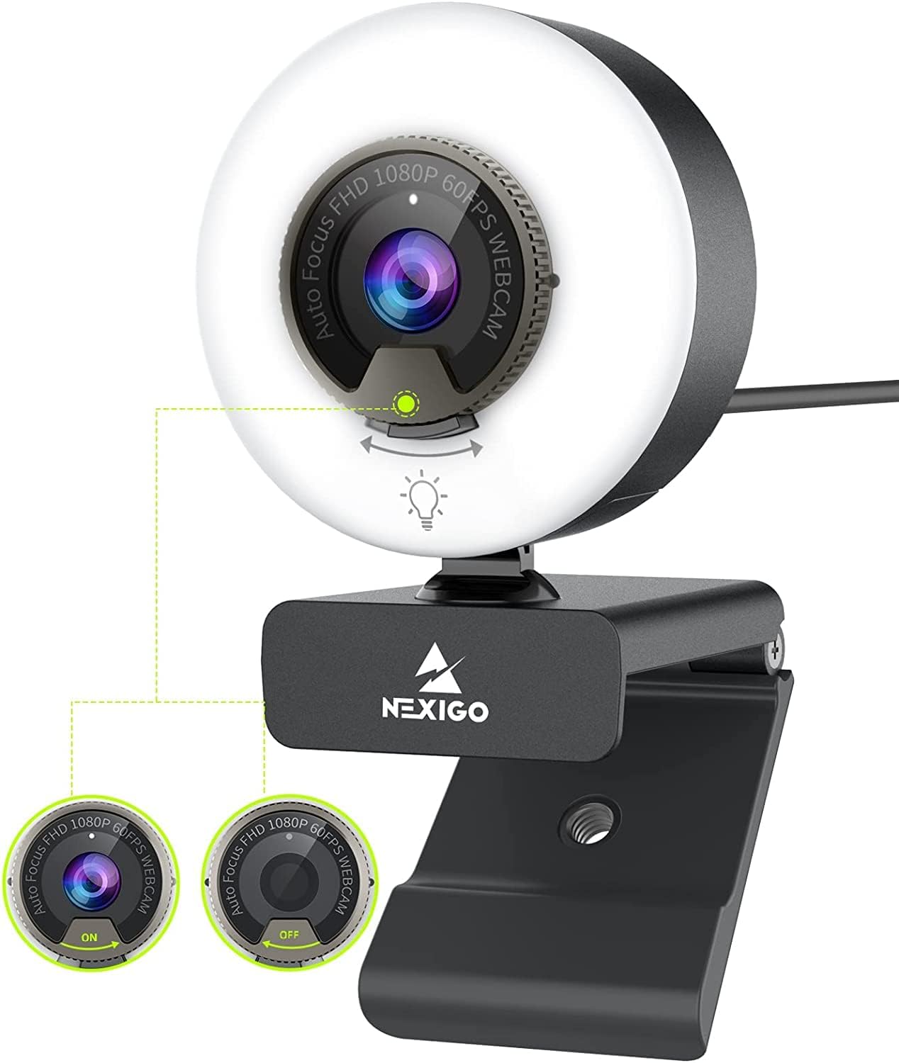 NexiGo N960E 1080P Webcam with Light and Auto Focus Features