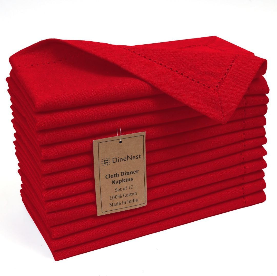 Elegant Hemstitch Cloth Dinner Napkins Set of 12 for Events
