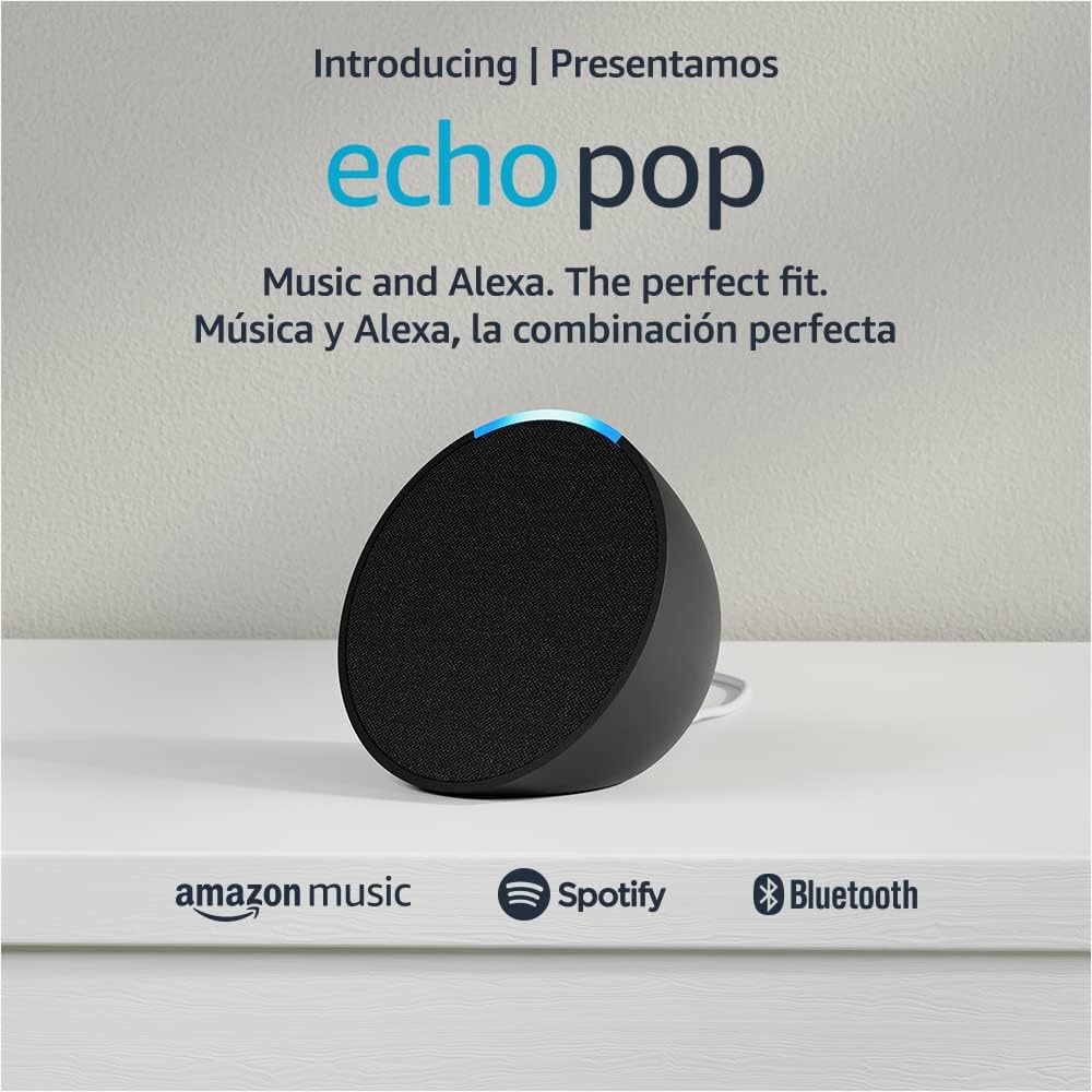 Echo Pop: Compact Smart Speaker, Full Sound | Alexa | US Power Adaptor