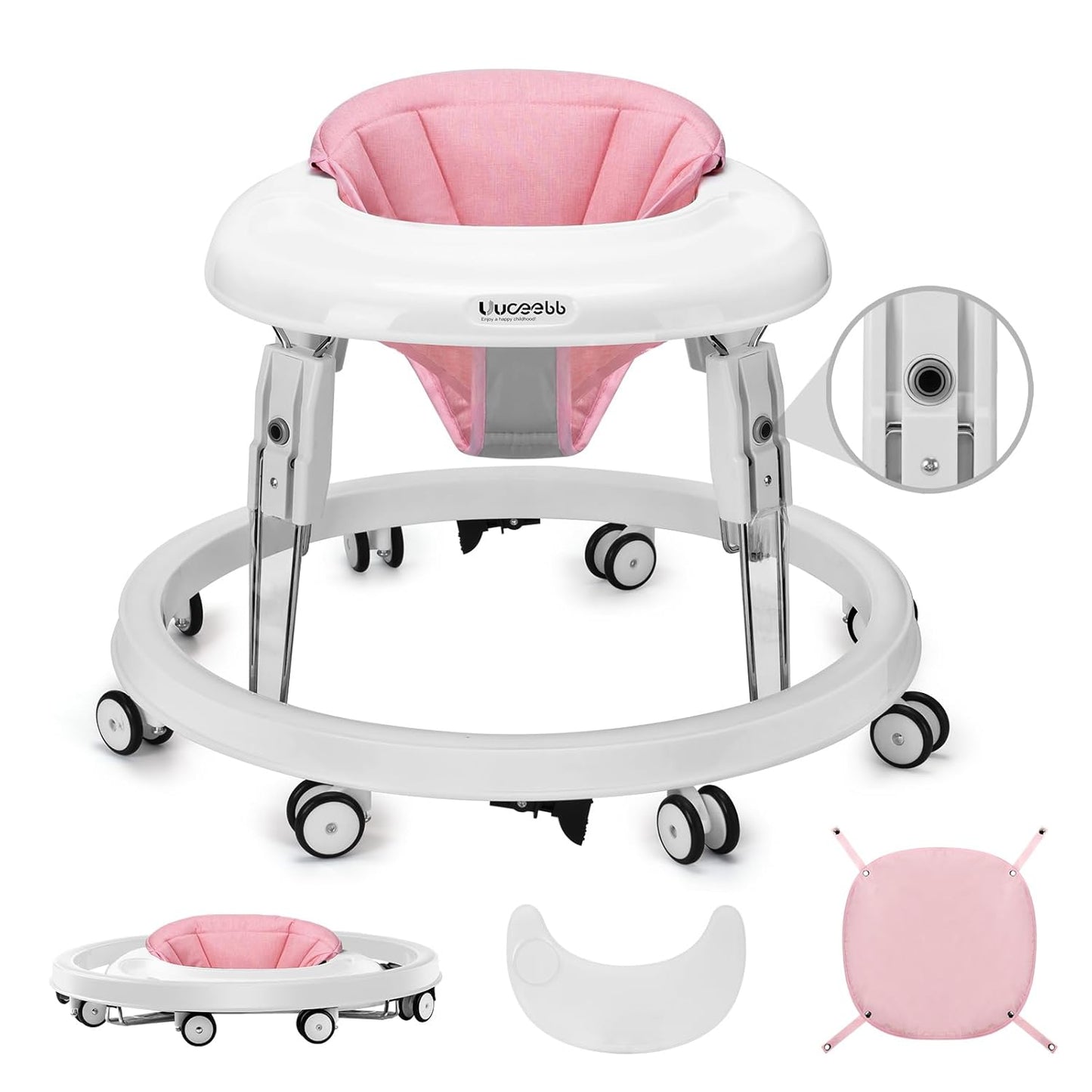 One-Touch Folding Baby Walker with 8 Wheels and Brake System