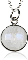 Round Pendant Necklace Natural Rainbow Moonstone - Elegant Gem