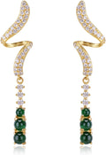 Jade Fan-Shaped Dangle Earrings 925 Sterling Silver Gold Plated
