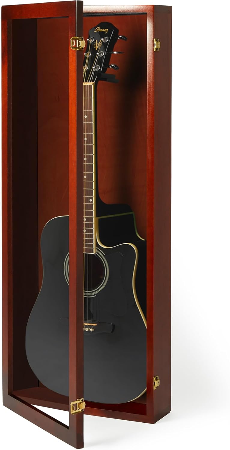 PENNZONI Acoustic Guitar Display Case - Hardwood Frame - Clear Acrylic - Cherry - No Felt