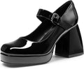 DREAM PAIRS Women's High Chunky Platform Mary Jane Pumps - Bold
