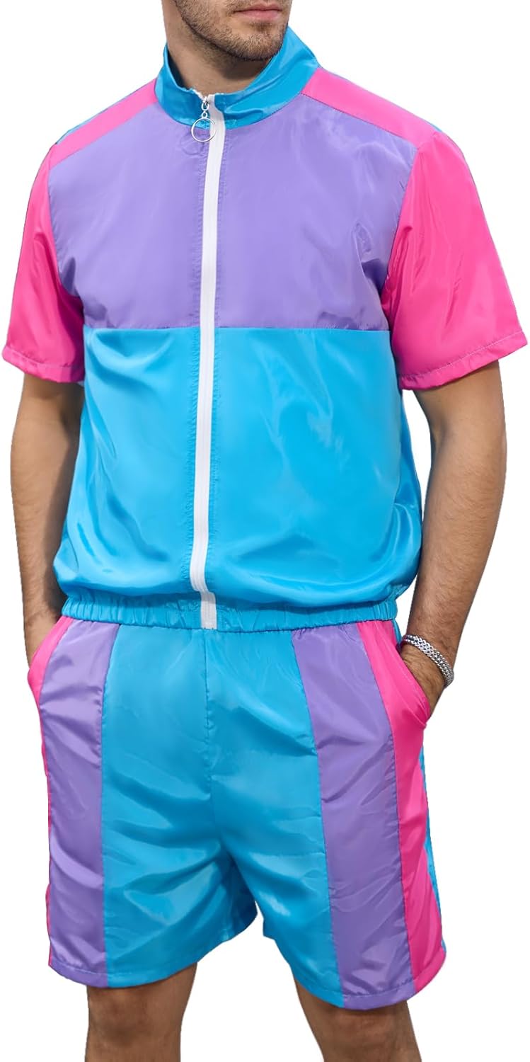 Yisfri Men's Vintage Windbreaker Jacket Track Suit Set for 80s 90s