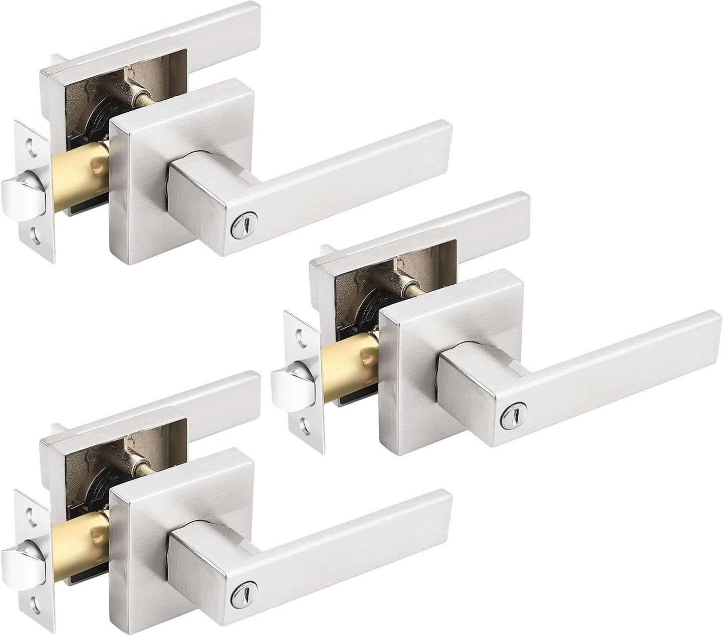 Gobrico Square Satin Nickel Privacy Door Locksets for Bed/Bath