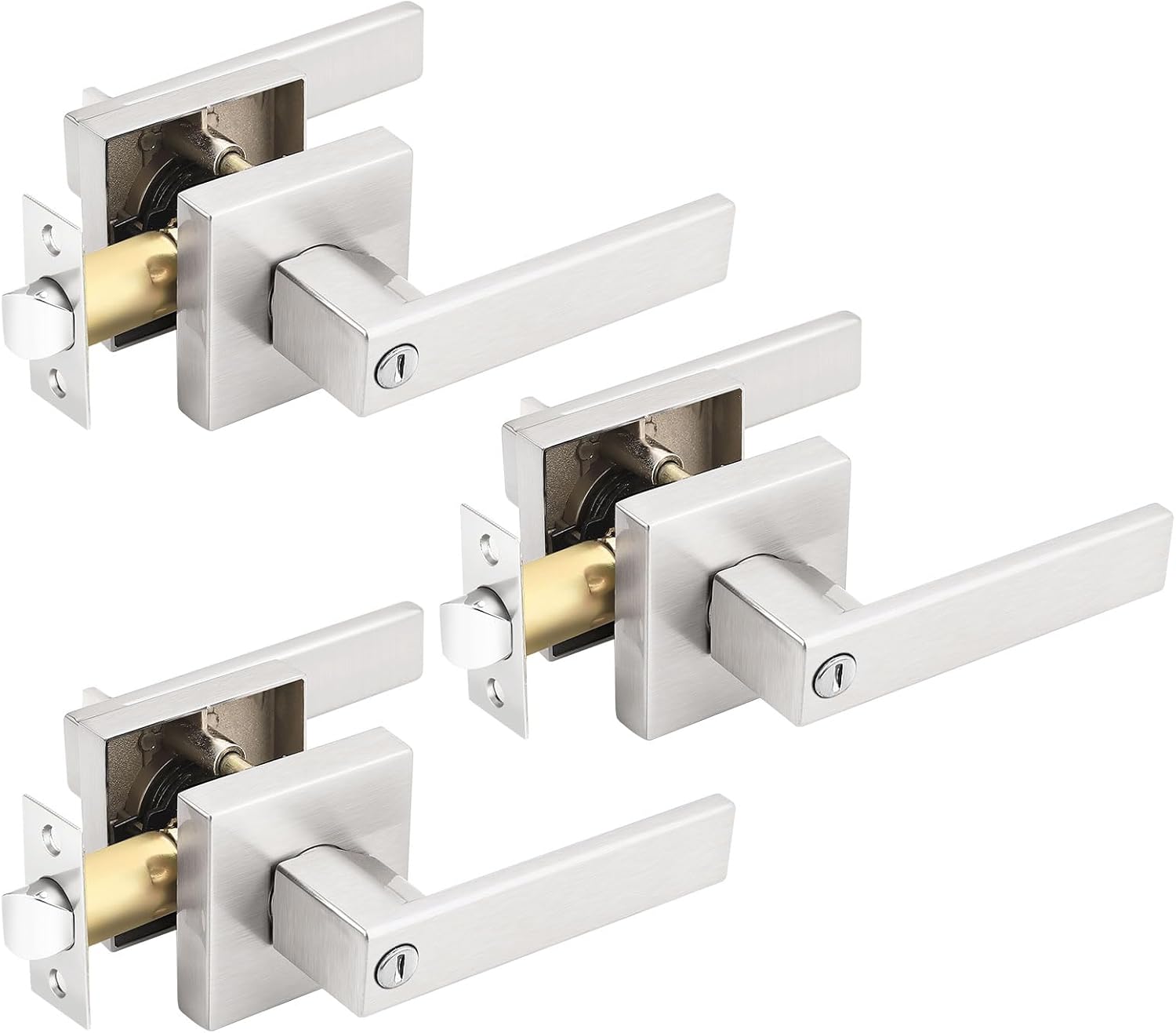 Gobrico Square Satin Nickel Privacy Door Locksets for Bed/Bath