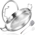 Inqibee 12-Inch Tri-Ply Stainless Steel Paella Pan with Lid