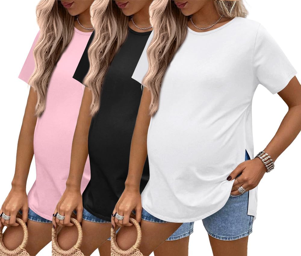 Ekouaer Maternity Shirts Short Sleeve for Pregnancy Comfort
