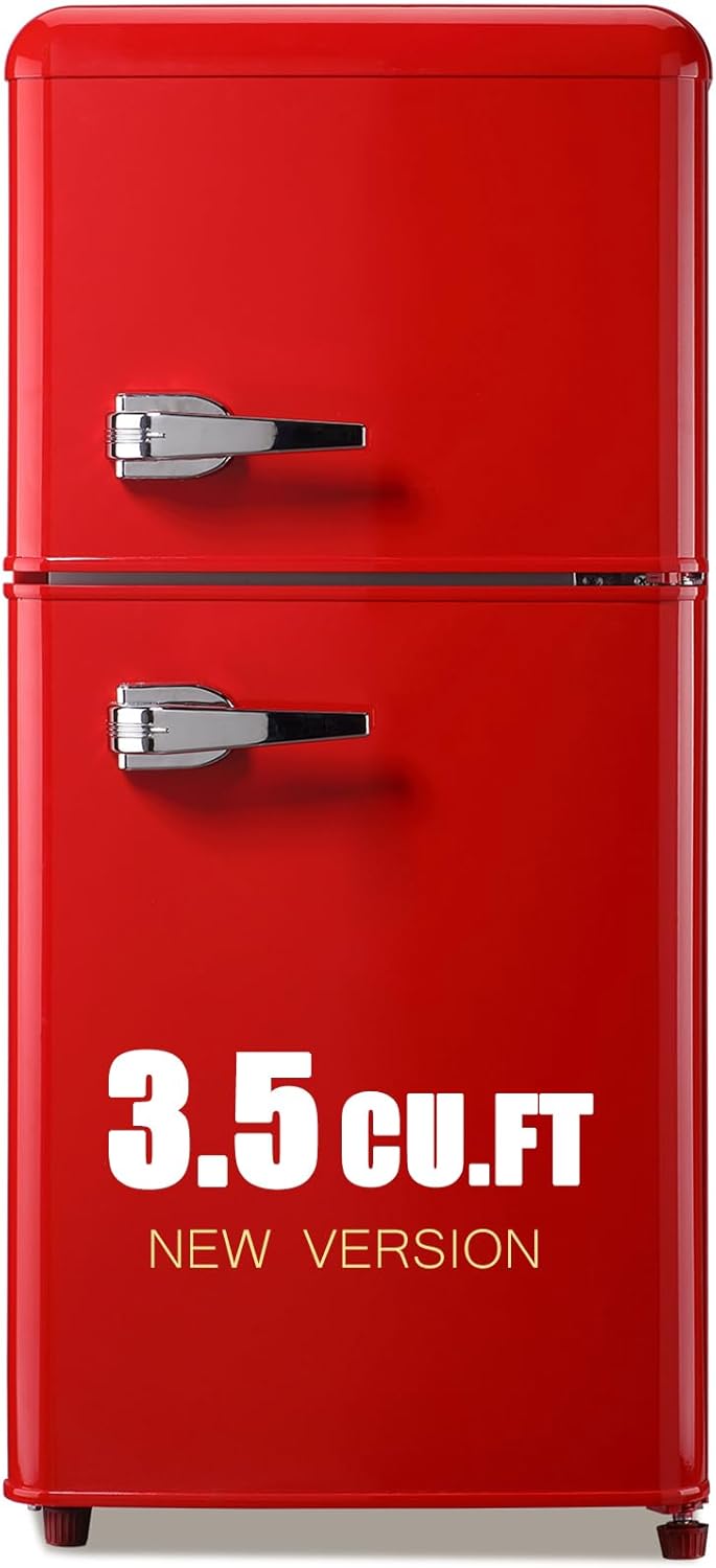 Compact Retro Red Mini Fridge with Freezer for Small Spaces