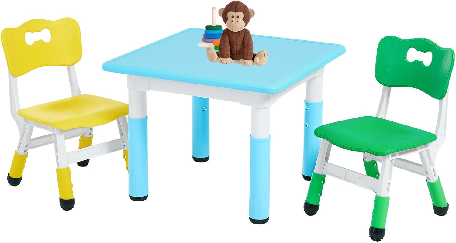 FUNLIO Kids Table and 2 Chairs Set for Ages 3-8, Adjustable