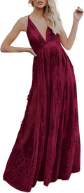 Dokotoo Womens Deep V-Neck Embroidered Lace Mesh Evening Party Prom