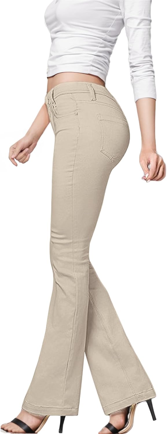 Hybrid & Company Womens Boot Cut Leg Flare Work Casual Pants