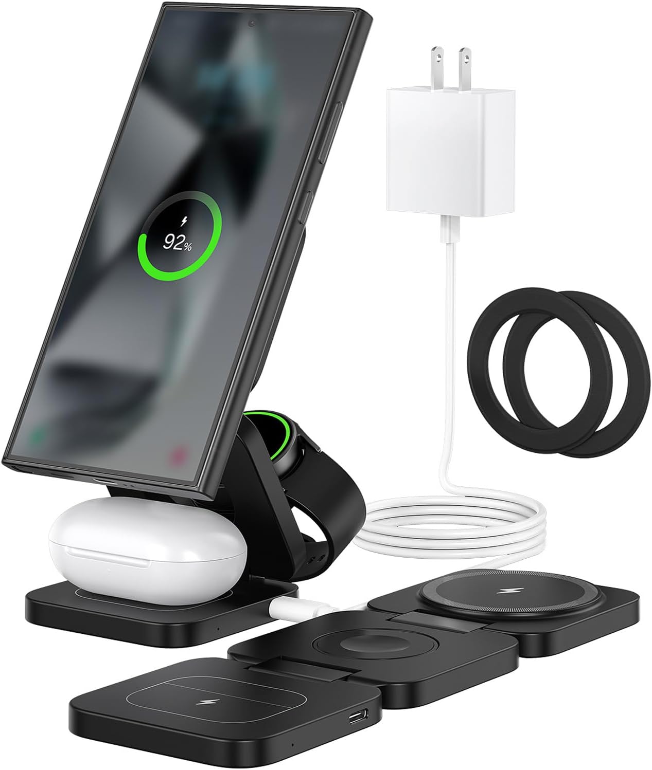 SiWiQU Foldable 3 in 1 Wireless Charger | Galaxy S21-S24 | Watch & Buds | Black