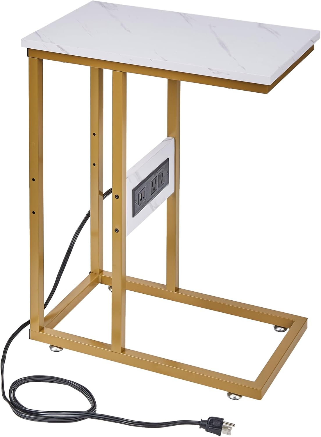Golden C-Shaped End Table with Charging Station