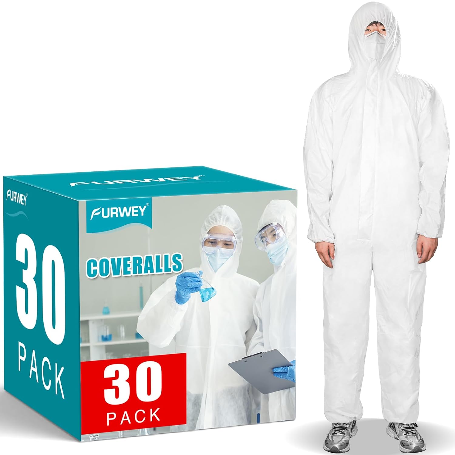 Hazmat Suits 30Pack Disposable Protective Coveralls for Safety