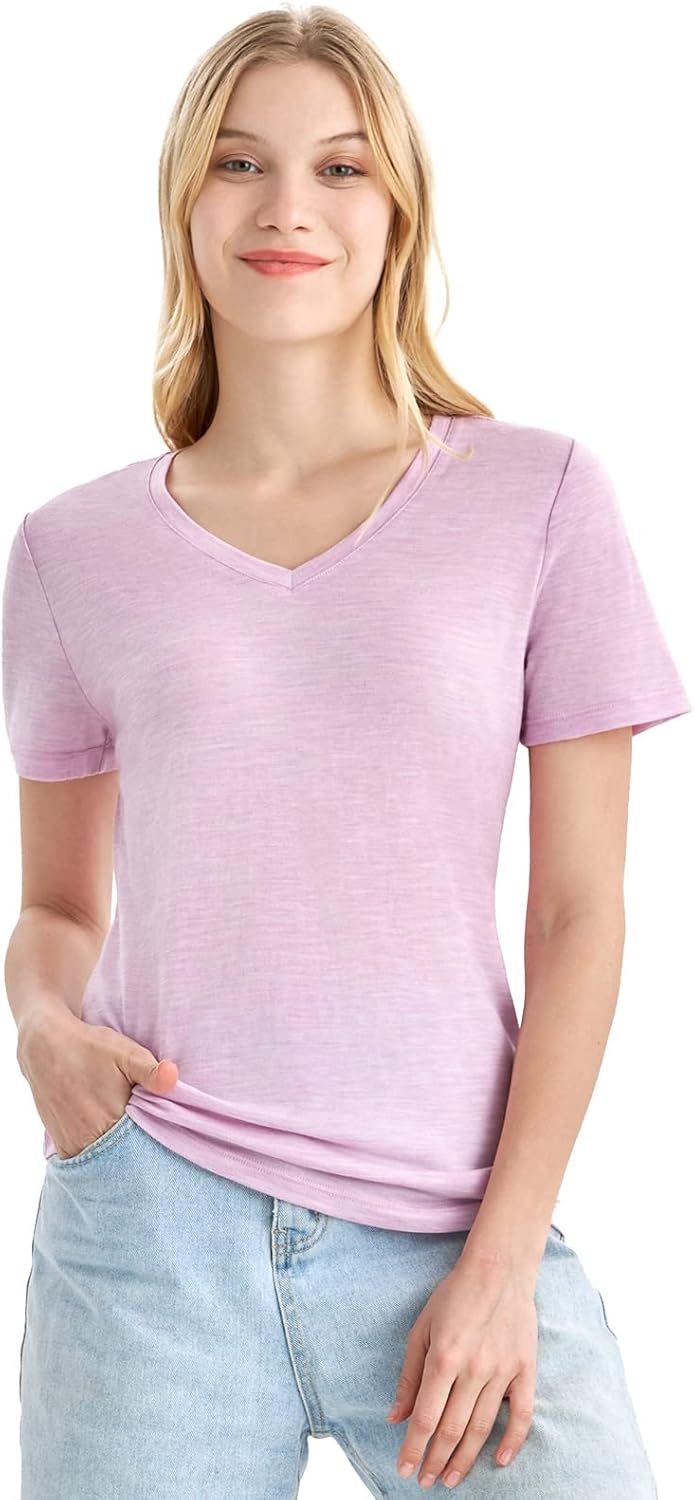 Merino Wool V Neck T-Shirt for Women - Odor Resistant Base Layer