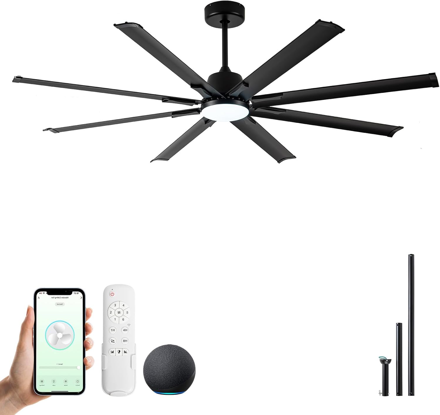72 Inch Industrial Ceiling Fan with Light for Smart Homes