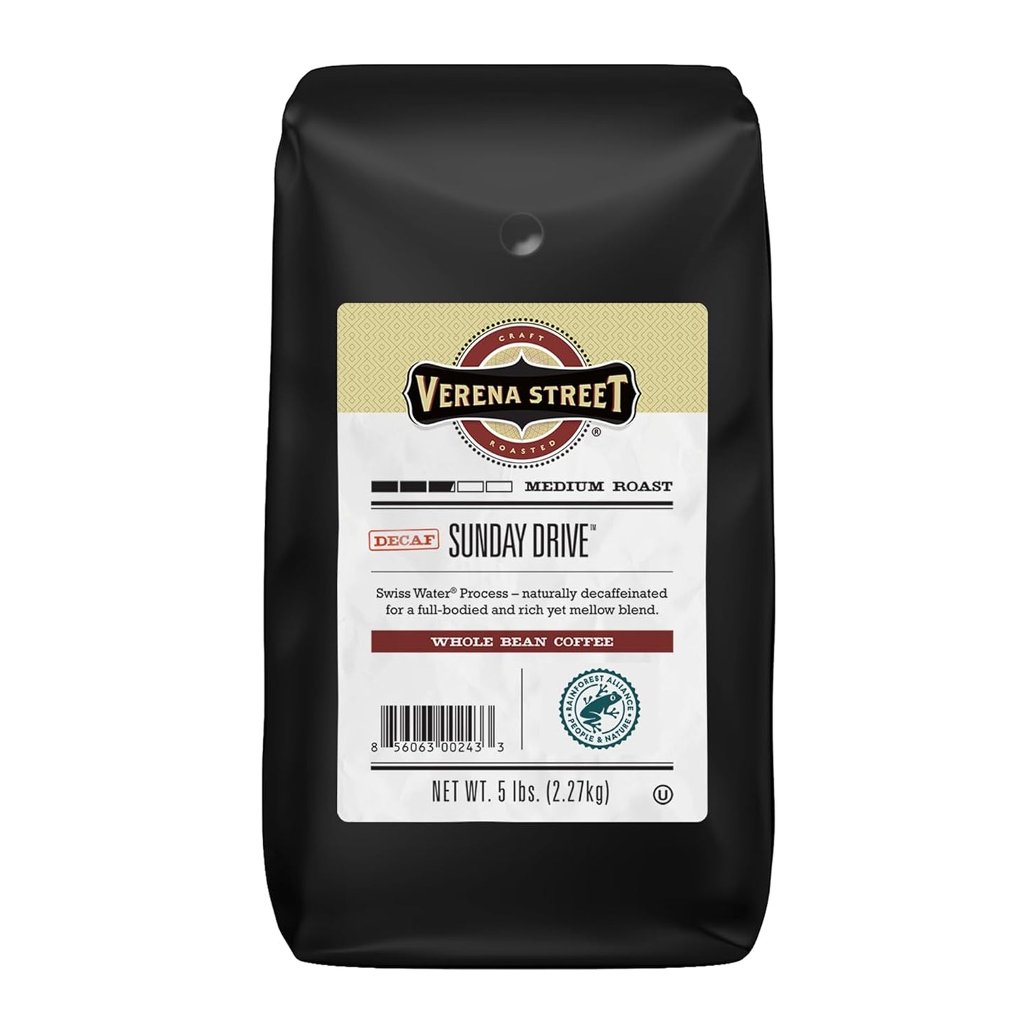 Verena Street 5 Pound Whole Bean Decaf Coffee for Mellow Flavor
