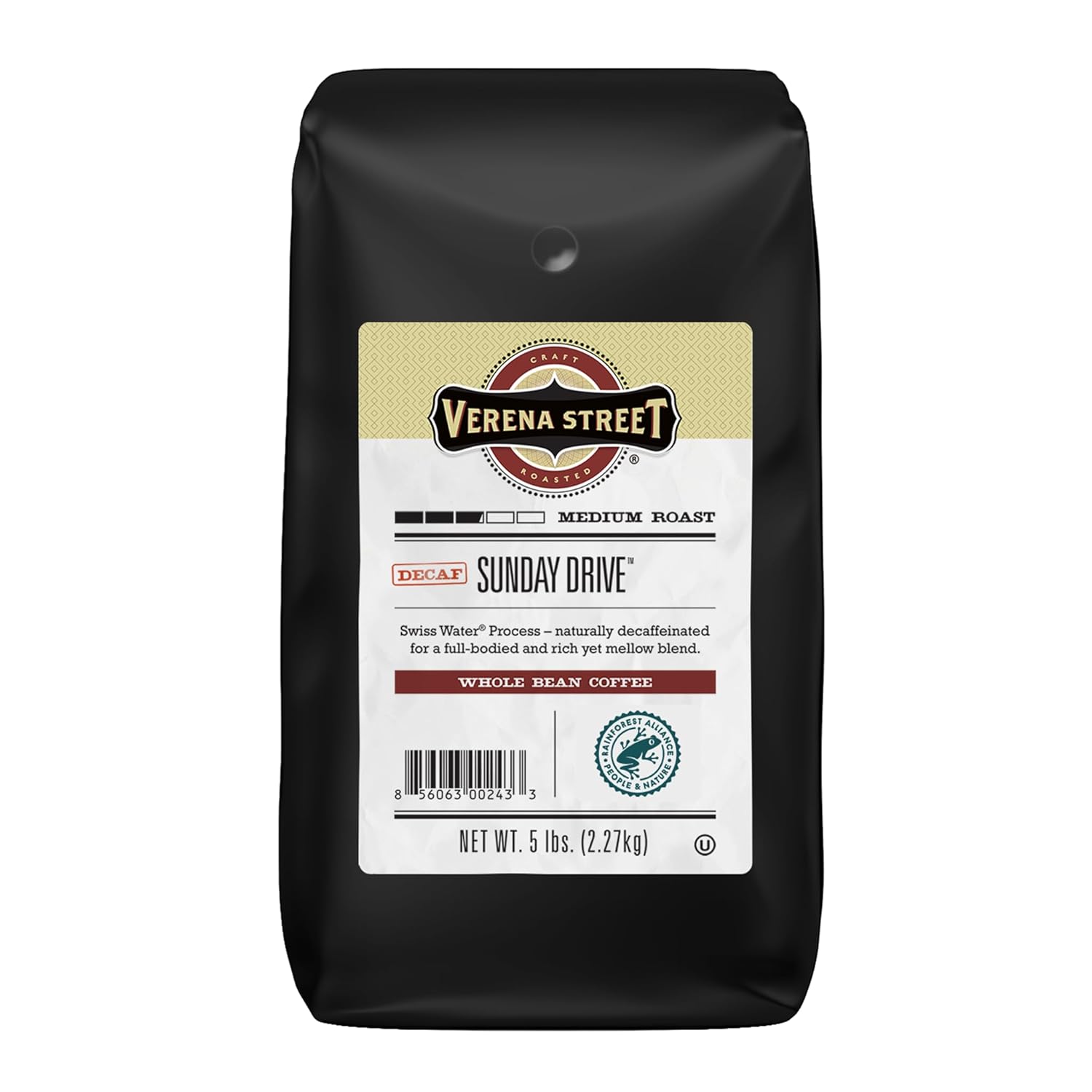 Verena Street 5 Pound Whole Bean Decaf Coffee for Mellow Flavor