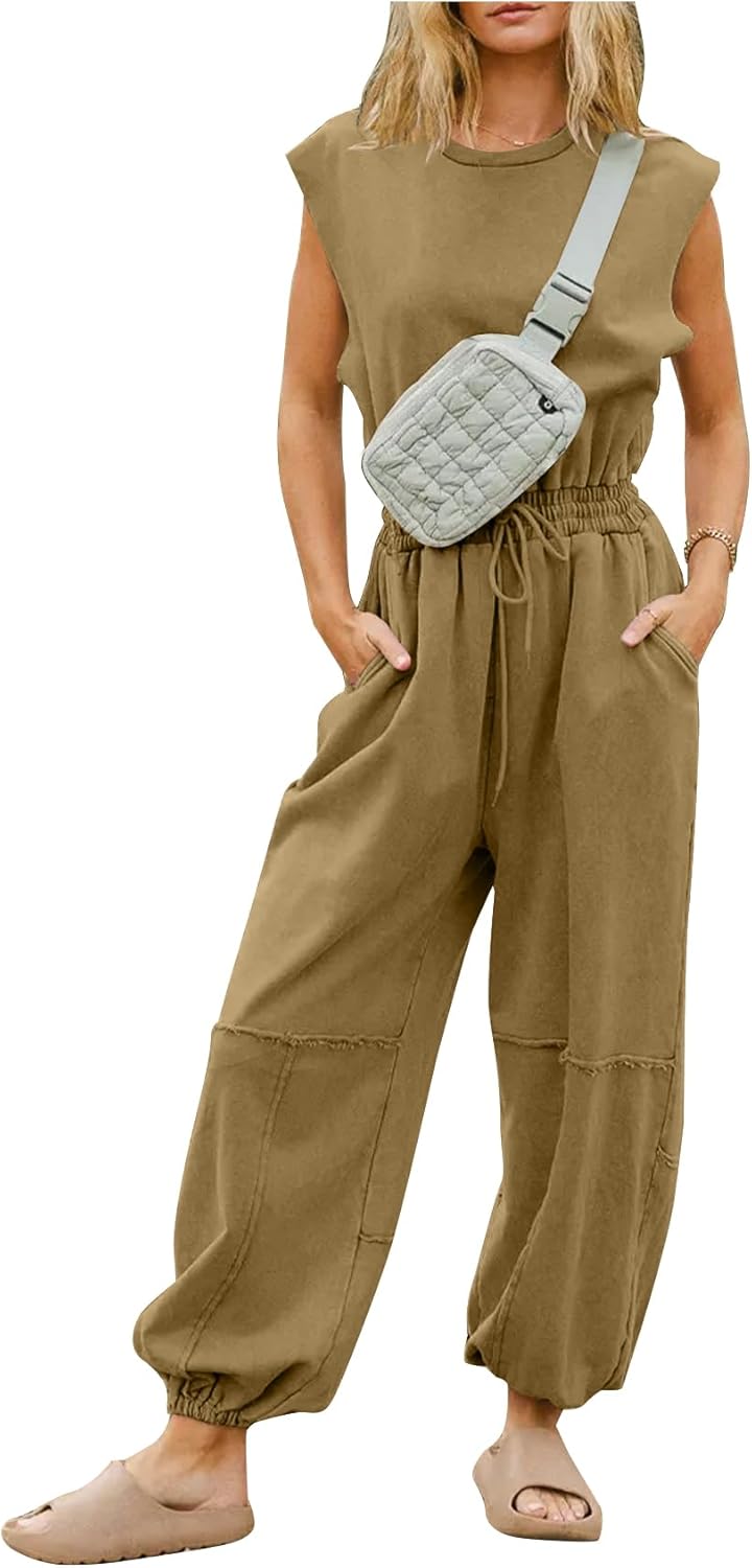 Kissonic Casual Jumpsuits for Women with Pockets and Drawstring