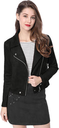 Allegra K Women's Short Soft Zip Up Faux Suede Biker Moto Jacket