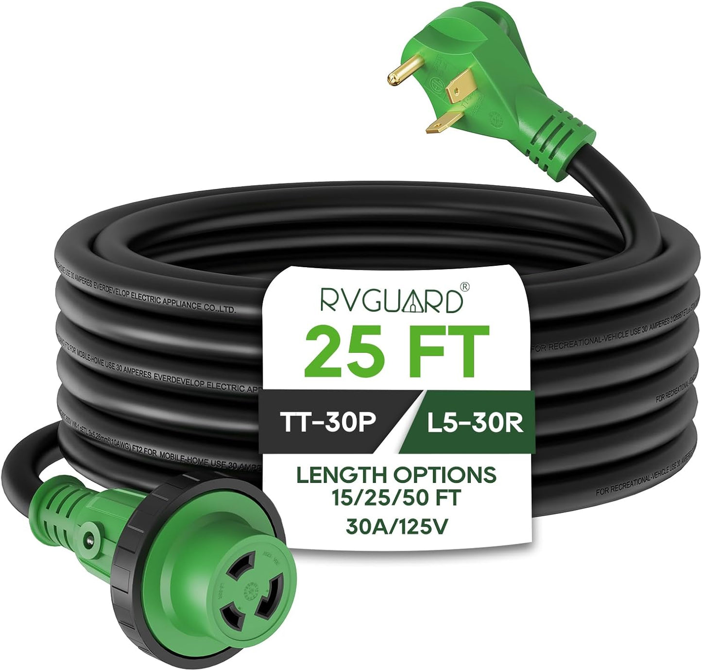 RVGUARD 30 Amp 25 Foot RV Power Extension Cord with LED Indicator