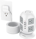 Tower Power Strip Surge Protector 10 FT Cord - Space Saving Tower