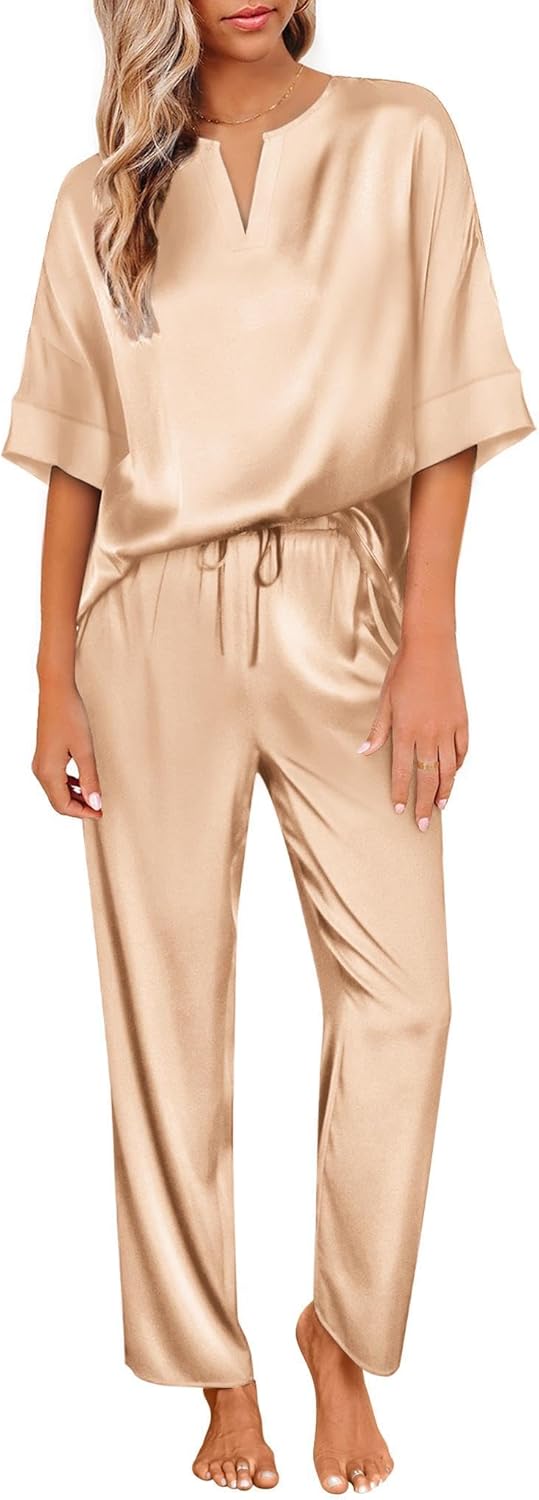 Ekouaer Silk Short Sleeve Pajama Set for Women - Luxurious Comfort