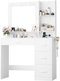 LED Lighted Vanity Desk: 3 Lighting Colors, Power Outlet, 4 Drawers - Furmax