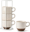 15 Oz Stackable Ceramic Coffee Mug Set of 4 with Stand - Off White