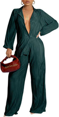 Ekaliy Women's 2 Piece Pleated Casual Set - Comfortable Wide Leg Suit