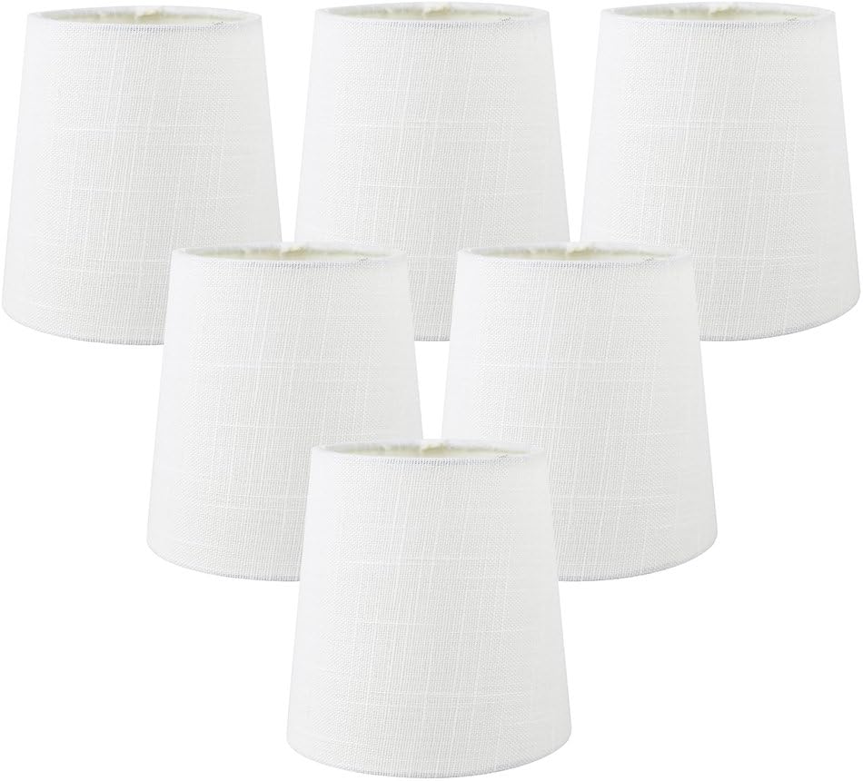 Set of 6 Off White Linen Clip On Chandelier Lamp Shades