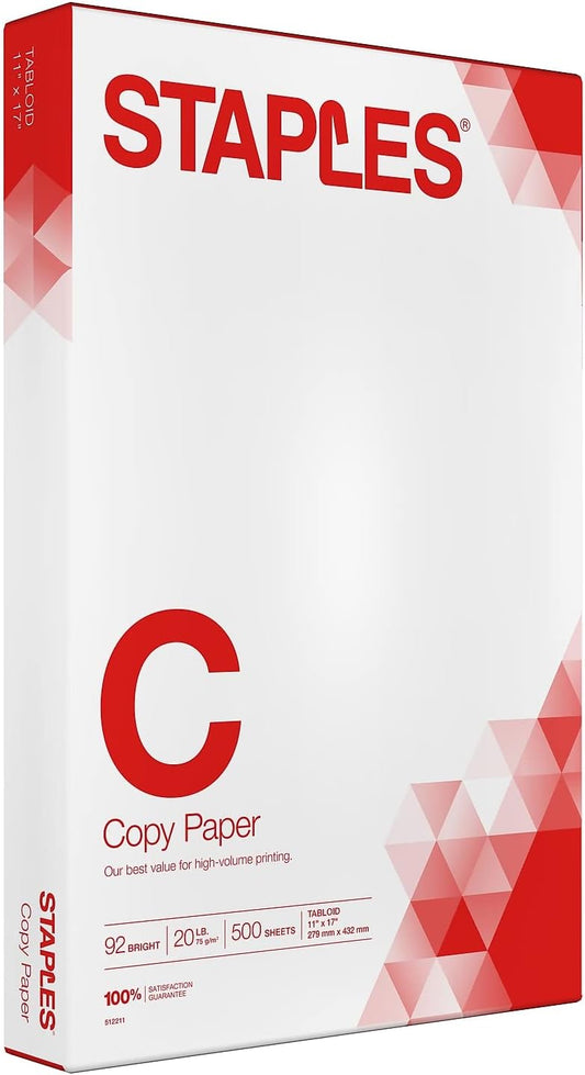 STAPLES Copy Paper 11x17 20 lbs 92 Bright - 500 Sheets