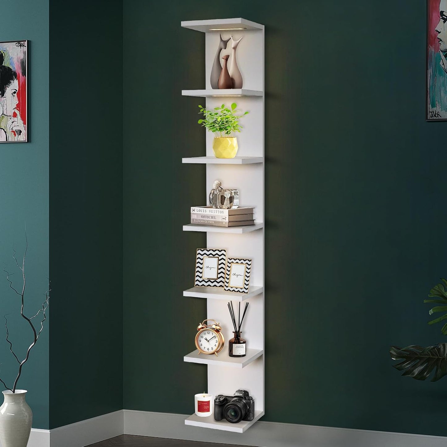 7-Tier Wall Shelf with LED Lighting for Stylish Display