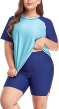 Plus Size Rash Guard Swimsuit 2 Piece Set - UPF 50+ Modest Coverage