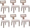 Beige Linen Mid Century Dining Chairs Set of 6 - Curved Back Comfort