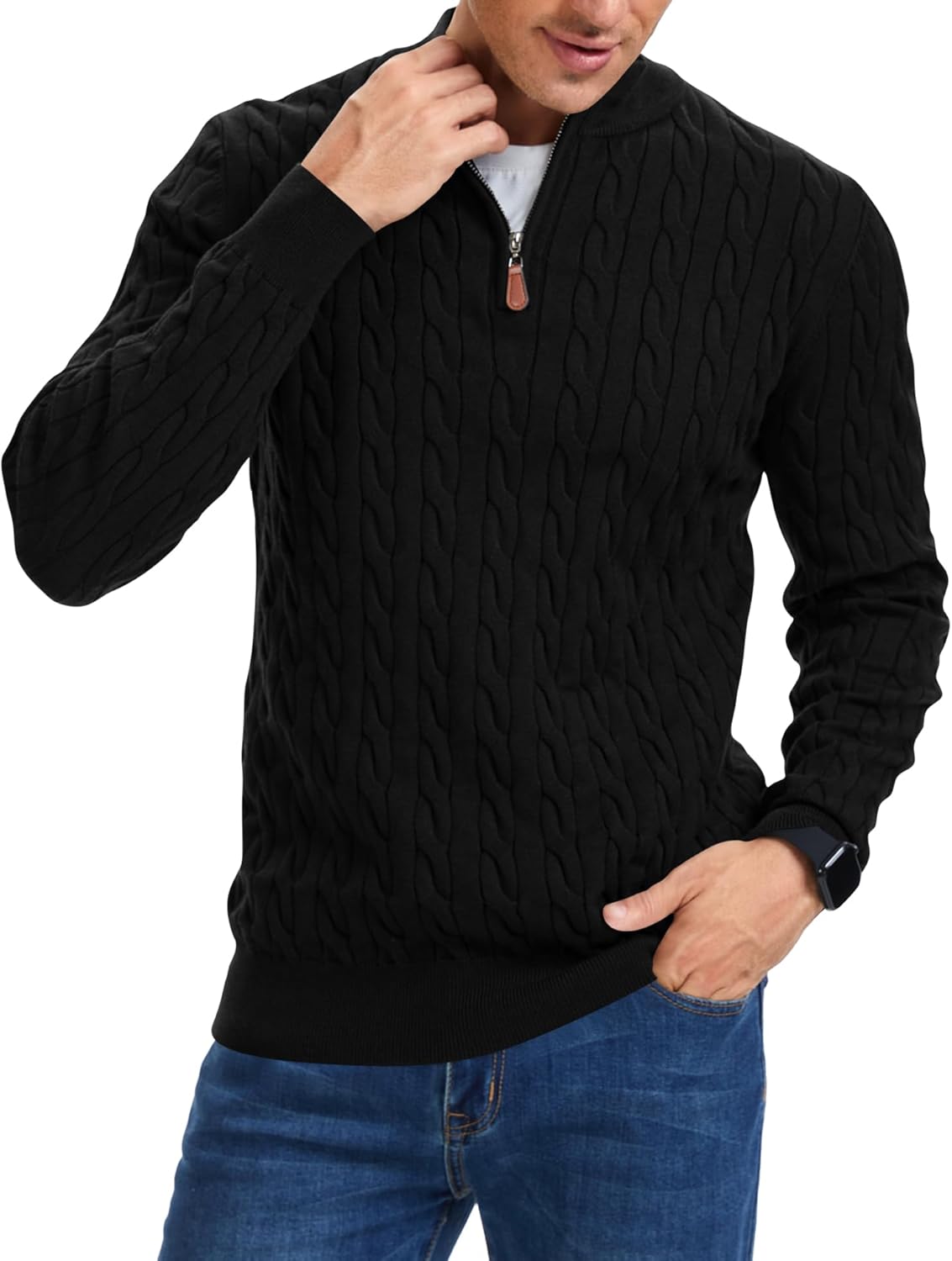 iWoo Quarter Zip Sweaters for Men - Stylish Mock Neck Pullover
