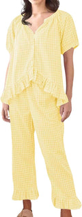 Womens Gingham Pajama Set 2 Piece Short Sleeve Babydoll Shirt Women's